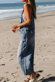 Distressed Bib Pocket Wide Leg Denim Overalls - Trendsi