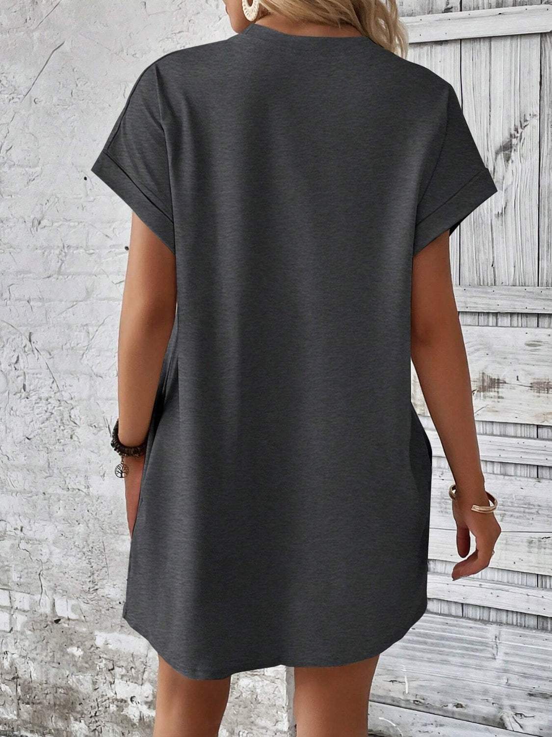 Round Neck Short Sleeve Mini Dress - Trendsi - Flyclothing LLC