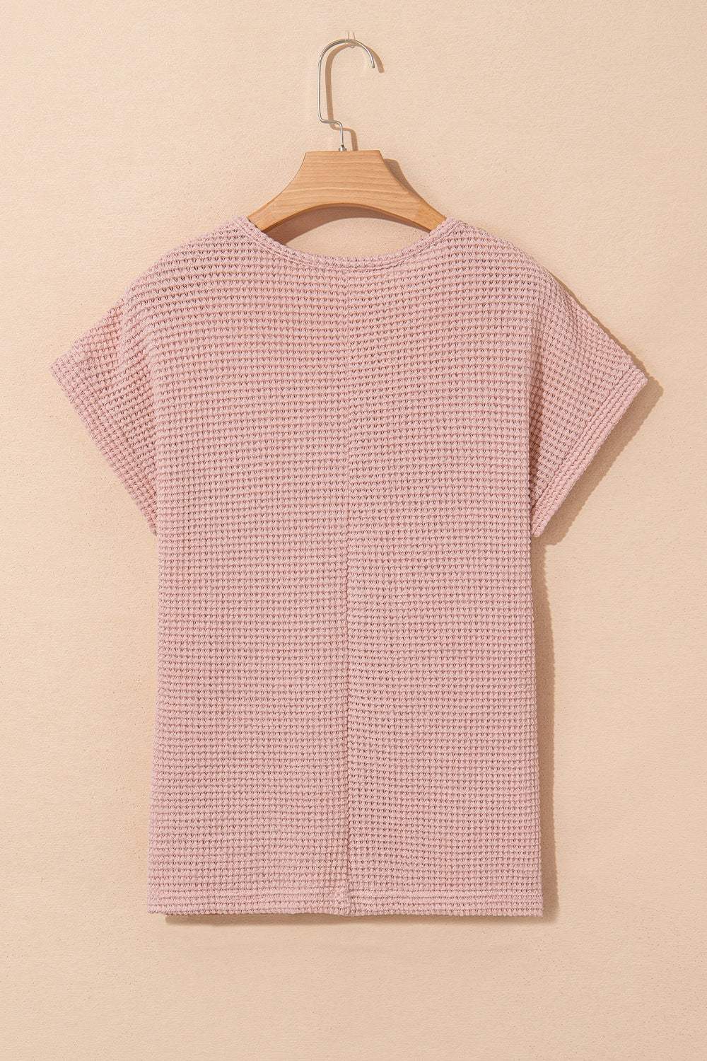 Lace Patchwork Waffle Short Sleeve Knit Top - Trendsi - Flyclothing LLC