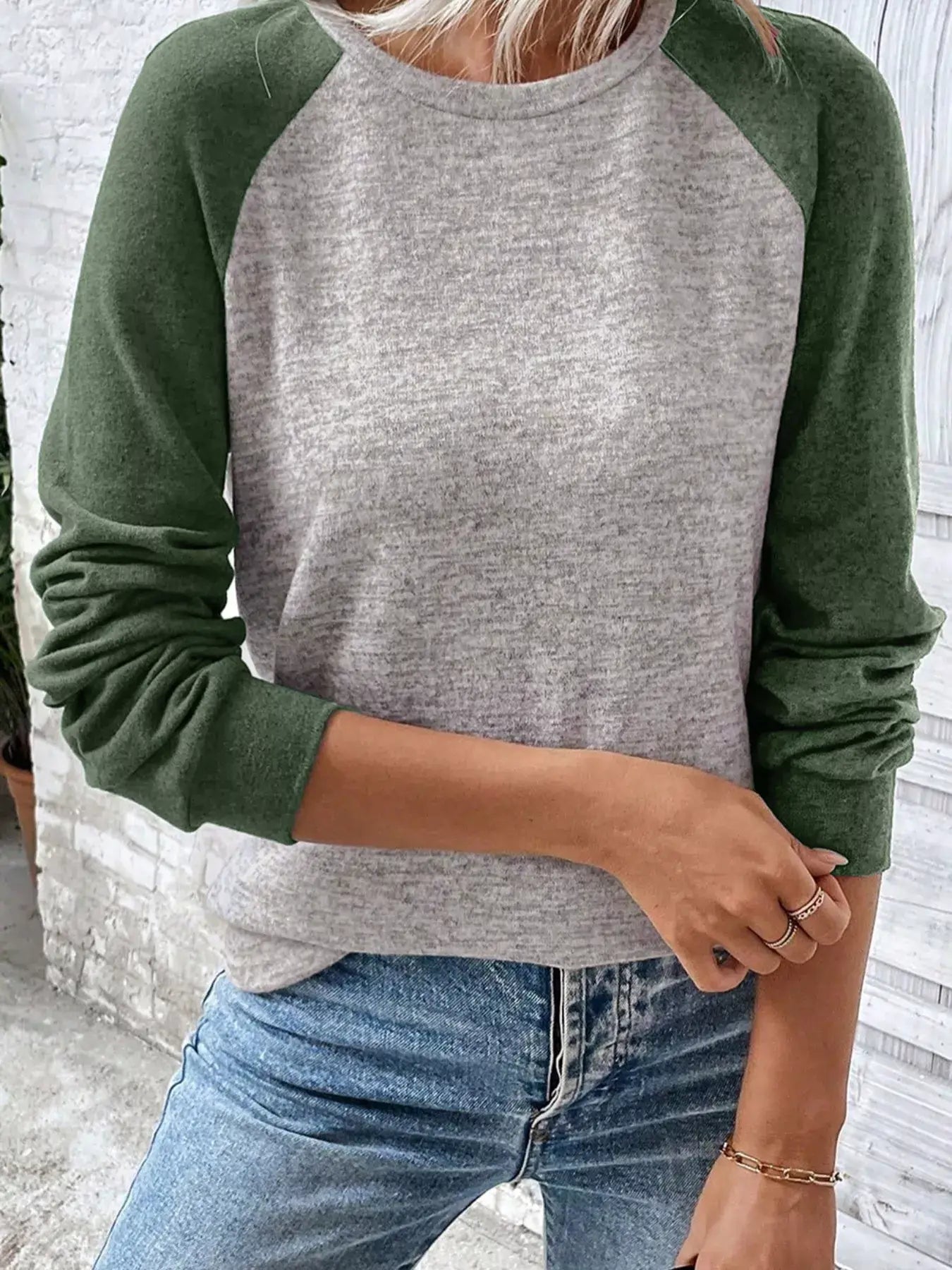Color Block Raglan Long Sleeve T Shirt - Trendsi - Flyclothing LLC