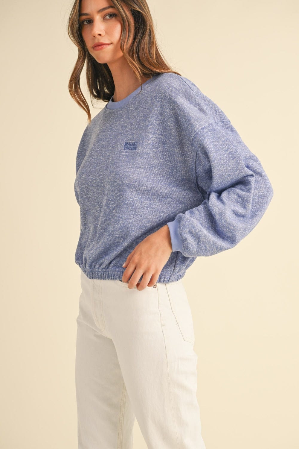 Mable Round Neck Letter Embroidery Crop Sweatshirt - Trendsi