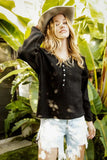BiBi V Neck Sweater Top With Button Details - Trendsi - Flyclothing LLC