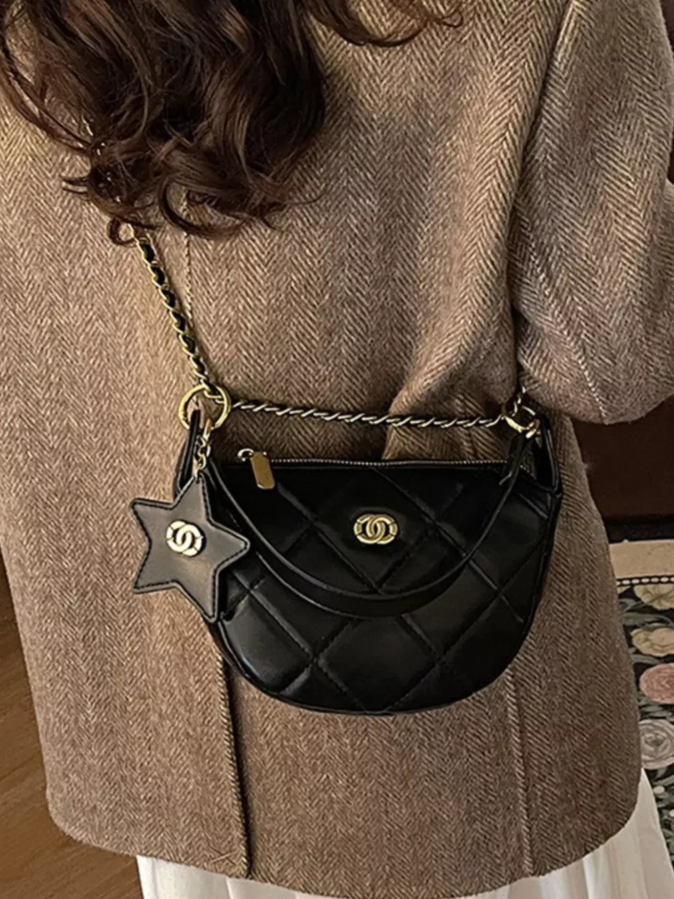 Quilted Chain Crossbody Bag - Trendsi - Flyclothing LLC