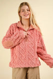 VERY J Fuzzy Fleece Half Zip Cable Pattern Sweatshirt - Trendsi