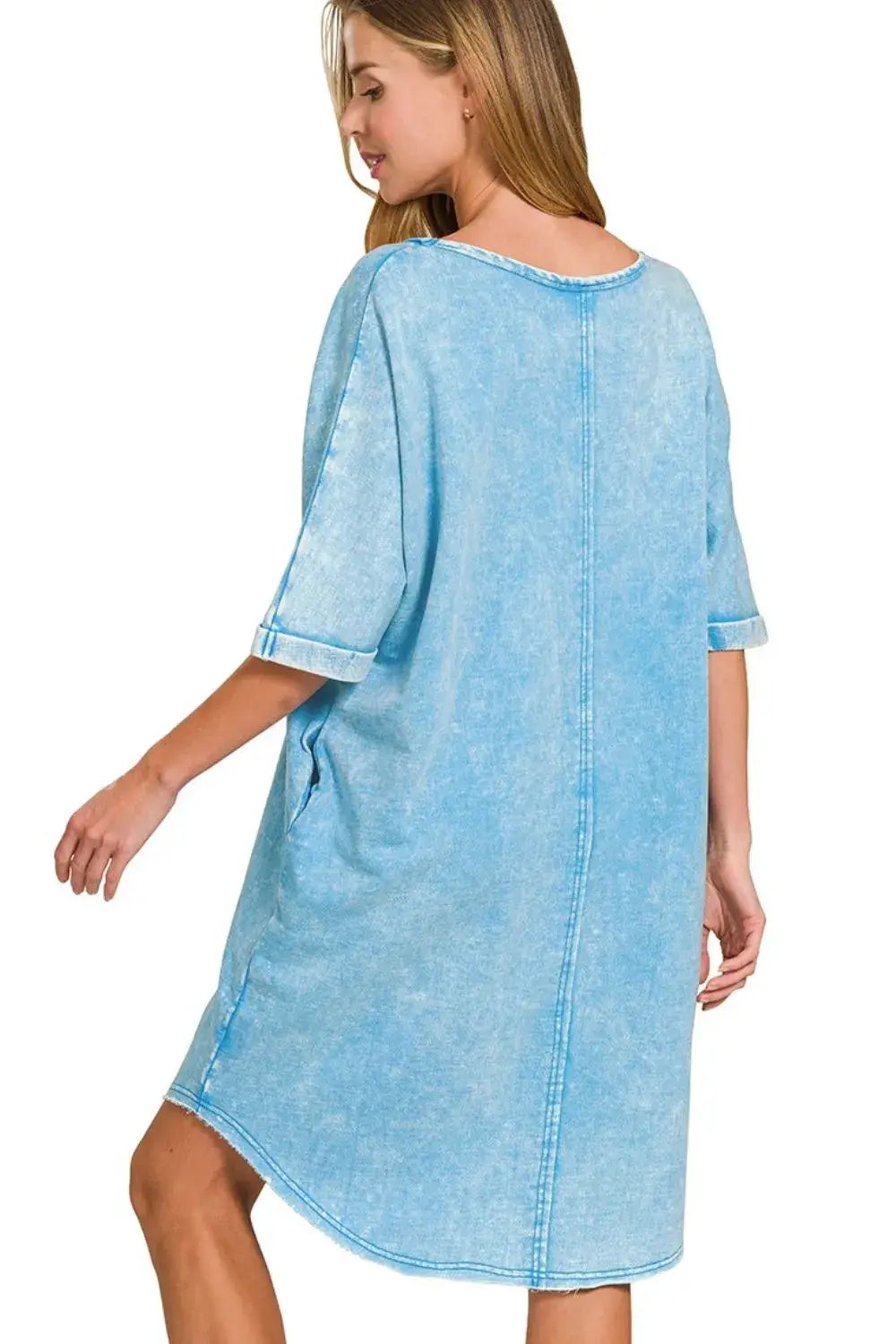 Zenana Acid-washed French Terry Tee Shirts Dress - Trendsi - Flyclothing LLC
