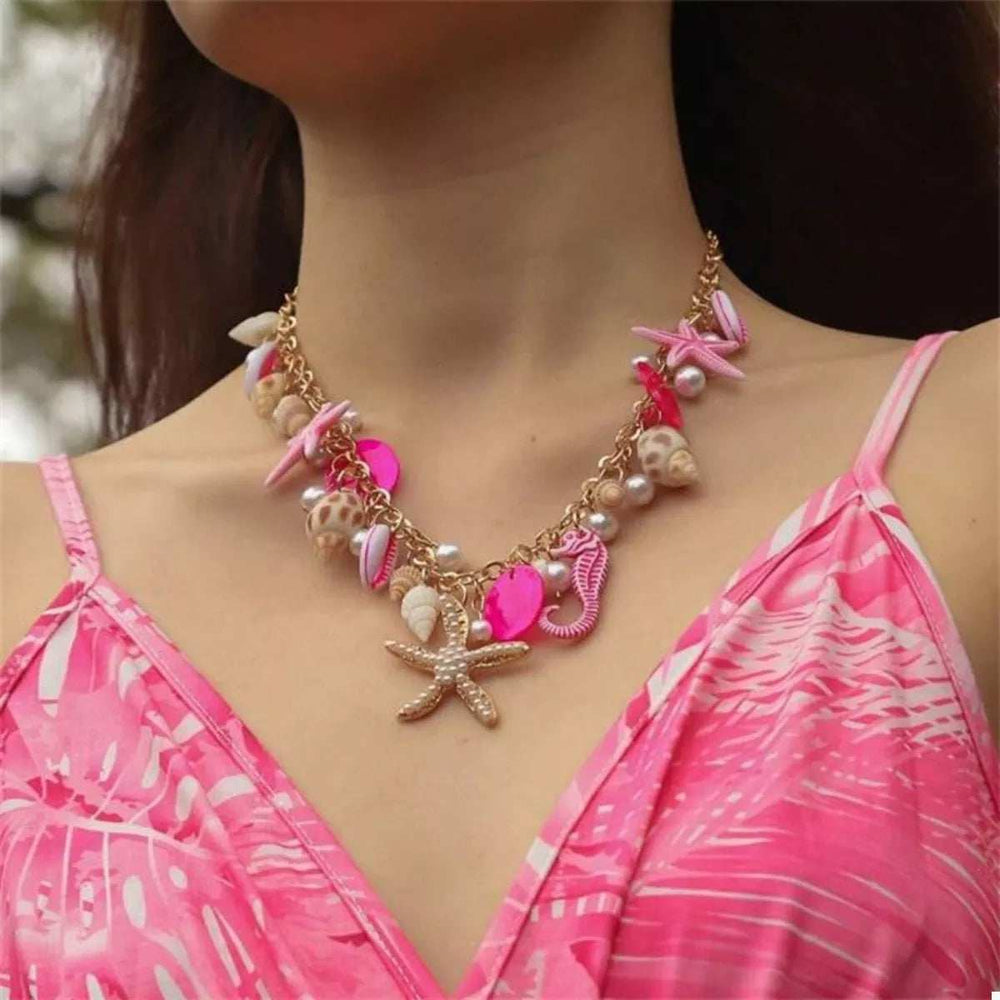 Ocean Charm Shell Starfish Statement Necklace - Trendsi - Flyclothing LLC