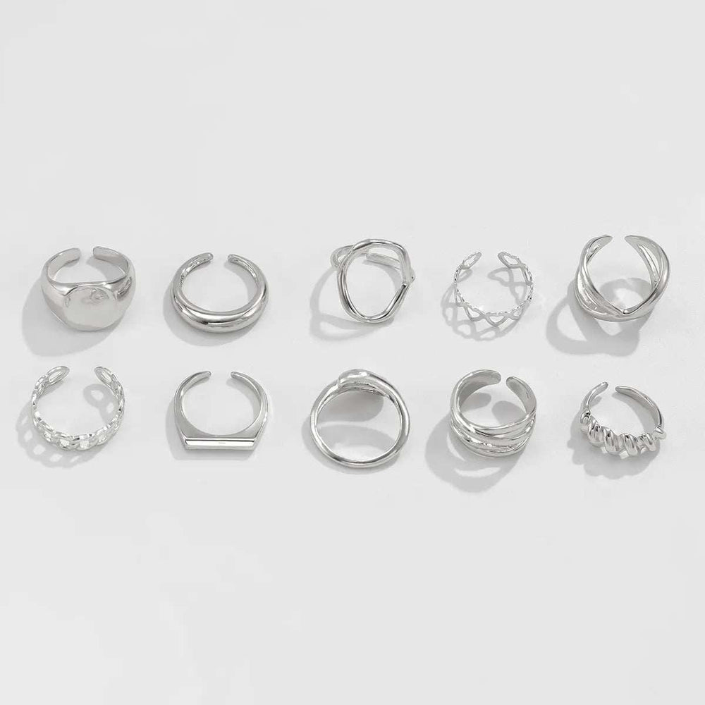 10-Piece Alloy Geometric Ring - Trendsi - Flyclothing LLC