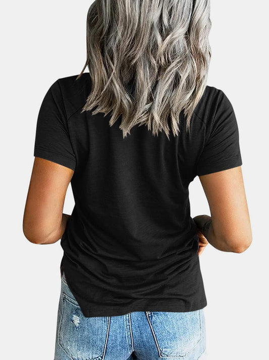 Pocketed V-Neck Short Sleeve T-Shirt - Trendsi