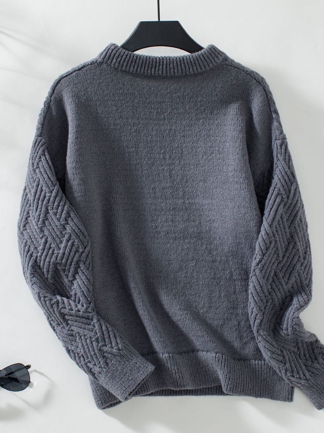 Round Neck Long Sleeve Woven Sweater - Trendsi