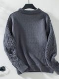 Round Neck Long Sleeve Woven Sweater - Trendsi