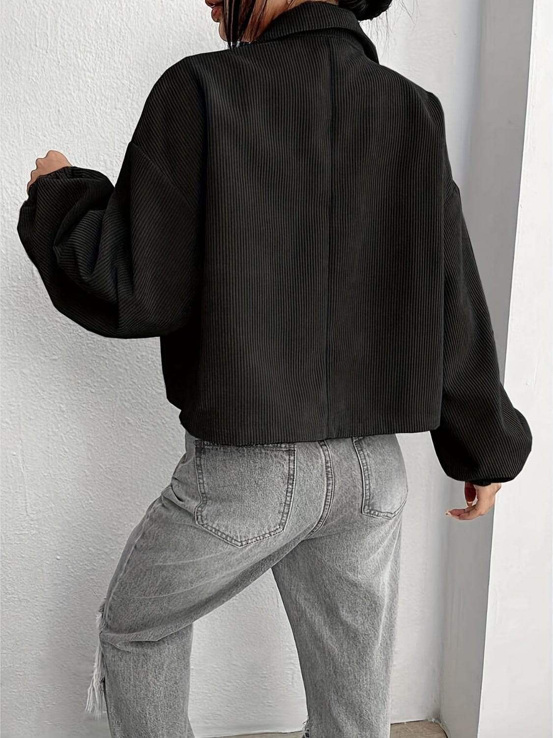 Collared Neck Dropped Shoulder Jacket - Trendsi - Flyclothing LLC