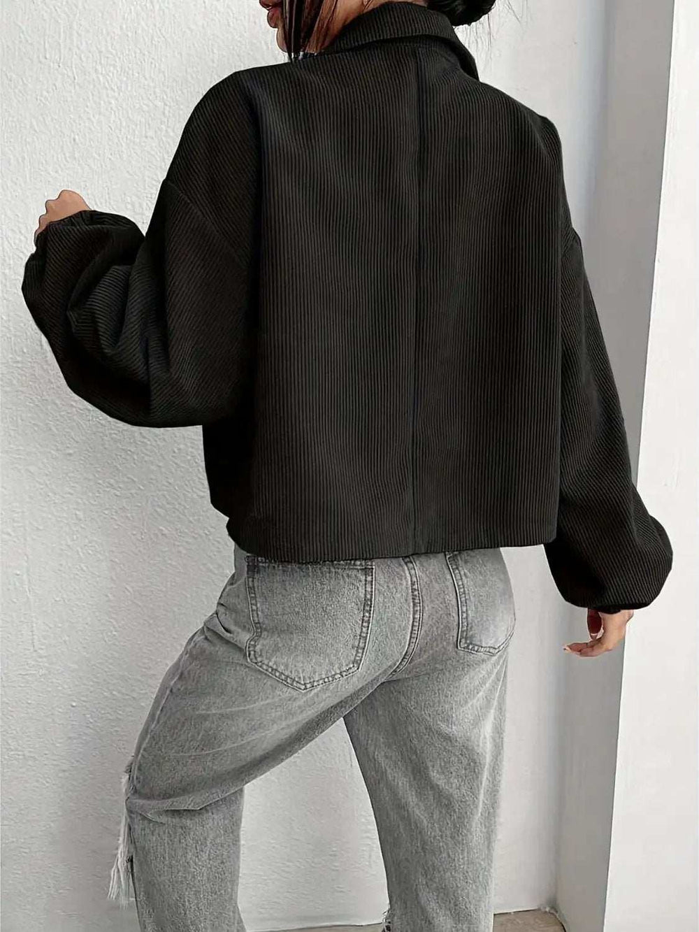 Collared Neck Dropped Shoulder Jacket - Trendsi - Flyclothing LLC