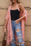 Openwork Open Front Cardigan with Fringes - Trendsi - Flyclothing LLC
