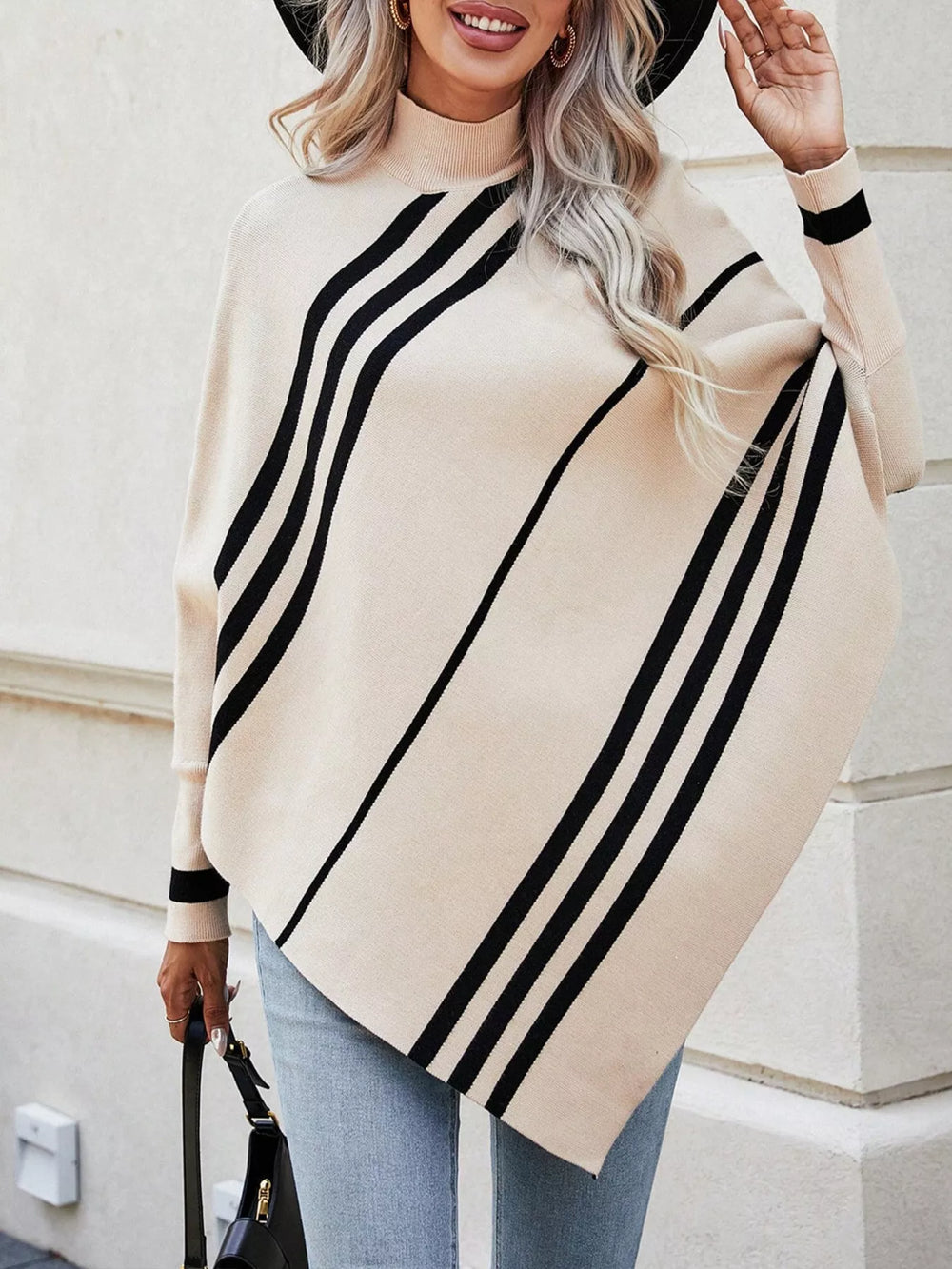 Striped Pattern Batwing Sleeve Sweater - Trendsi - Flyclothing LLC
