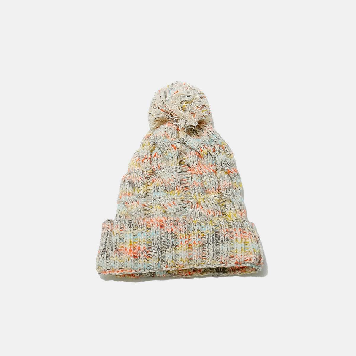 Contrast Cable-Knit Hat with Pompom - Trendsi - Flyclothing LLC