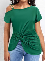 Plus Size Twisted Asymmetrical Neck Short Sleeve T-Shirt - Trendsi - Flyclothing LLC