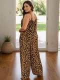 Full Size Leopard Scoop Neck Wide Leg Jumpsuit - Trendsi