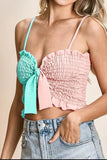 BiBi Woven Color Block Smocked with Ribbon Bra Top - Trendsi