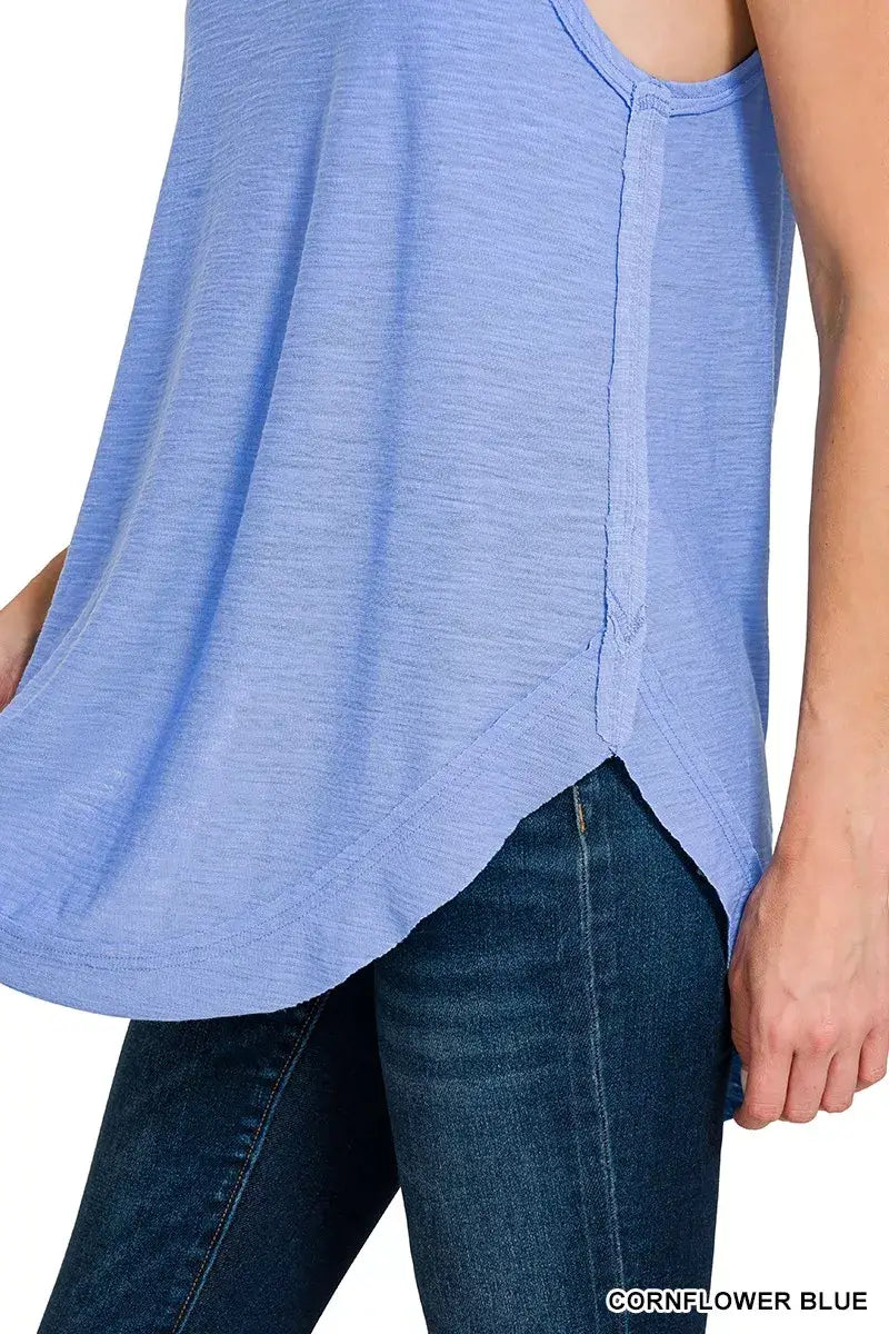 Zenana Curved Hem Slub Tunic Tank - Trendsi - Flyclothing LLC