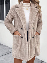 Fuzzy Button Up Long Sleeve Coat with Pockets - Trendsi - Flyclothing LLC