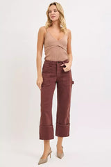 RISEN Full Size High Rise Wide Straight Cuffed Patch Jeans Plus Size - Trendsi - Flyclothing LLC