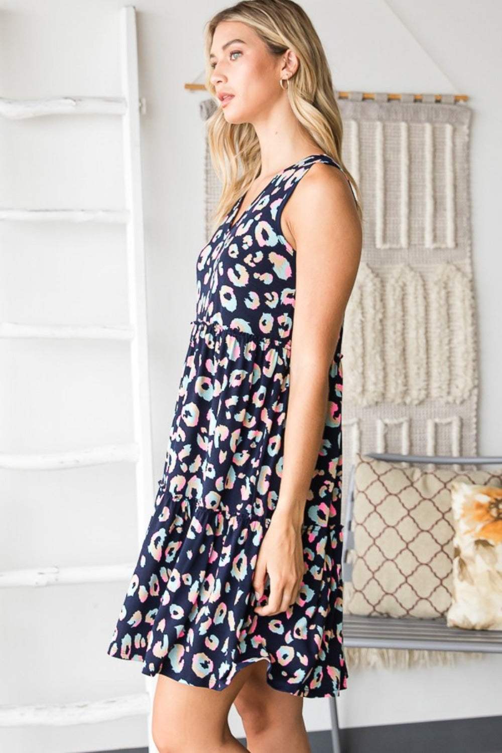Heimish Full Size Leopard V-Neck Ruffled Tank Dress - Trendsi - Flyclothing LLC