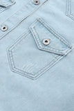 Flap Pocket Raw Hem Denim Jacket - Trendsi - Flyclothing LLC