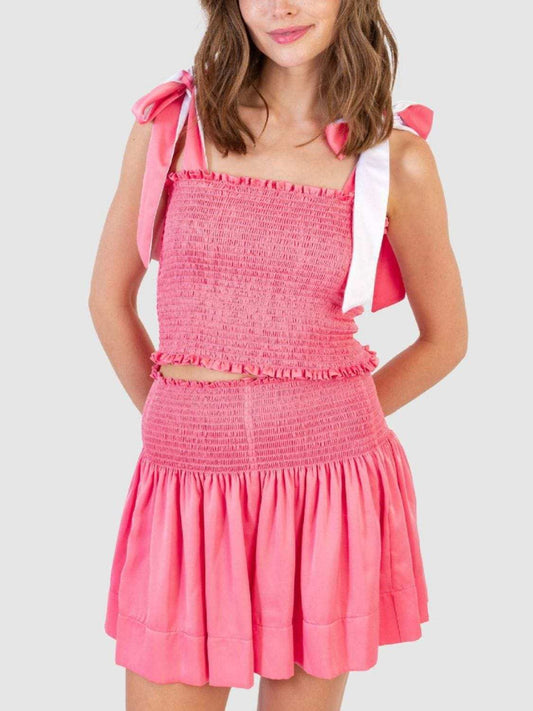 Smocked Tie Shoulder Cami and Shorts Set - Trendsi - Flyclothing LLC