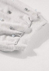 Rhinestone Pearl Detail Round Neck Puff Sleeve Top - Trendsi - Flyclothing LLC