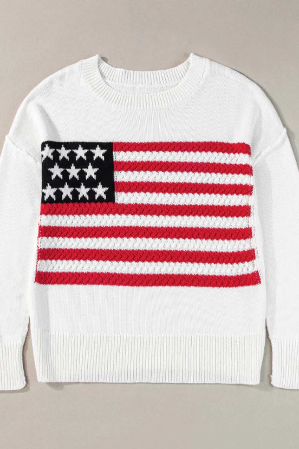 US Flag Side Slit Drop Shoulder Sweater - Trendsi - Flyclothing LLC