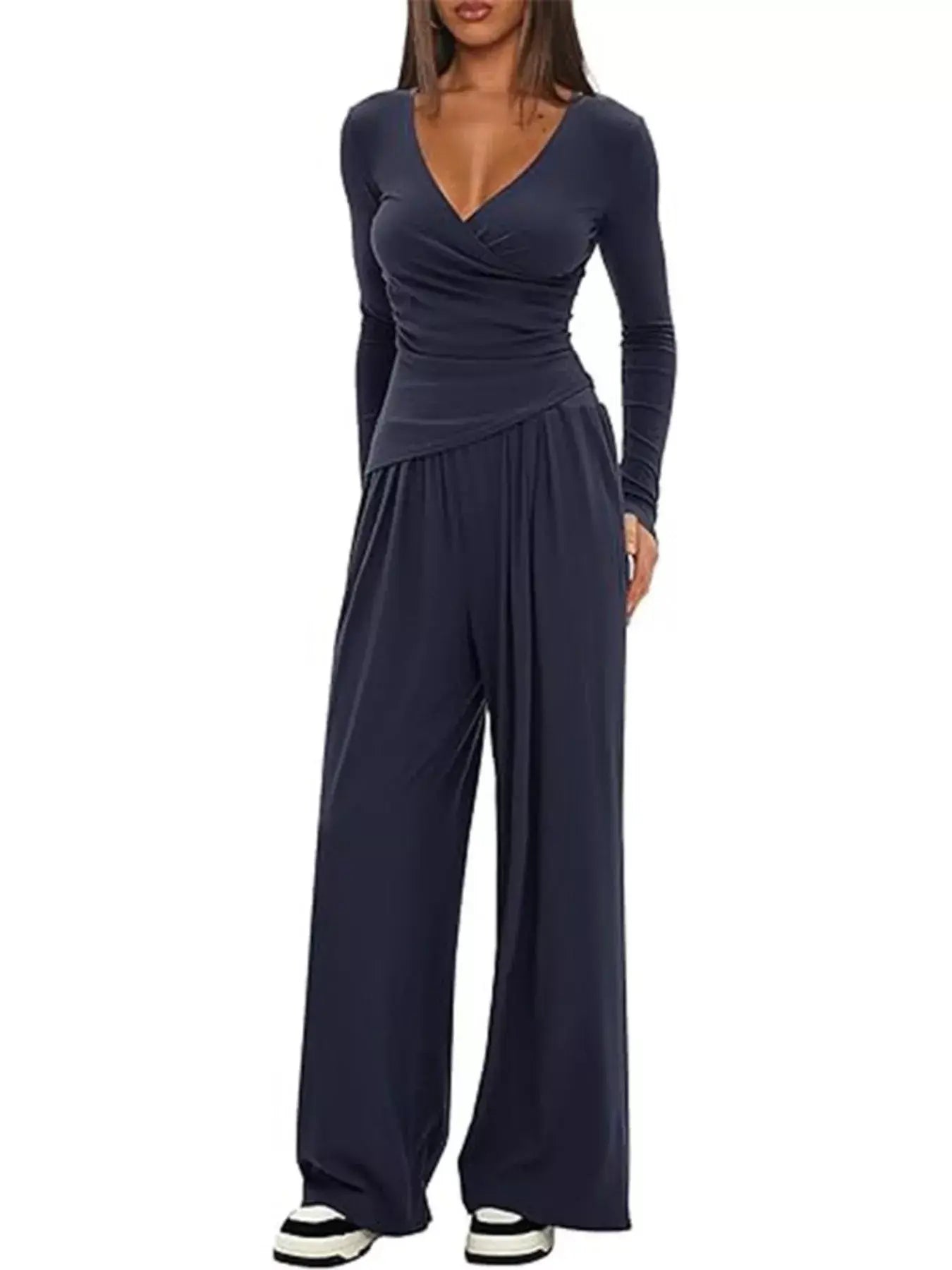 Casual Long Sleeve Top and Wide Leg Pants Set - Trendsi - Flyclothing LLC
