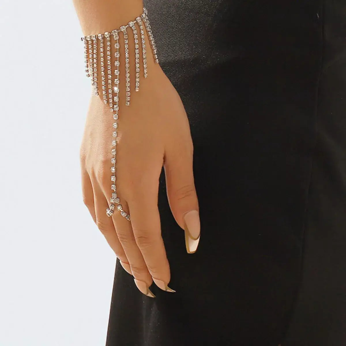 Rhinestone Fringe Hand Chain Bracelet - Trendsi - Flyclothing LLC