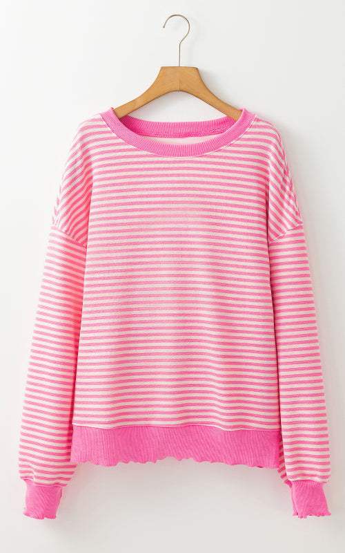 Striped Round Neck Long Sleeve Sweatshirt - Trendsi - Flyclothing LLC