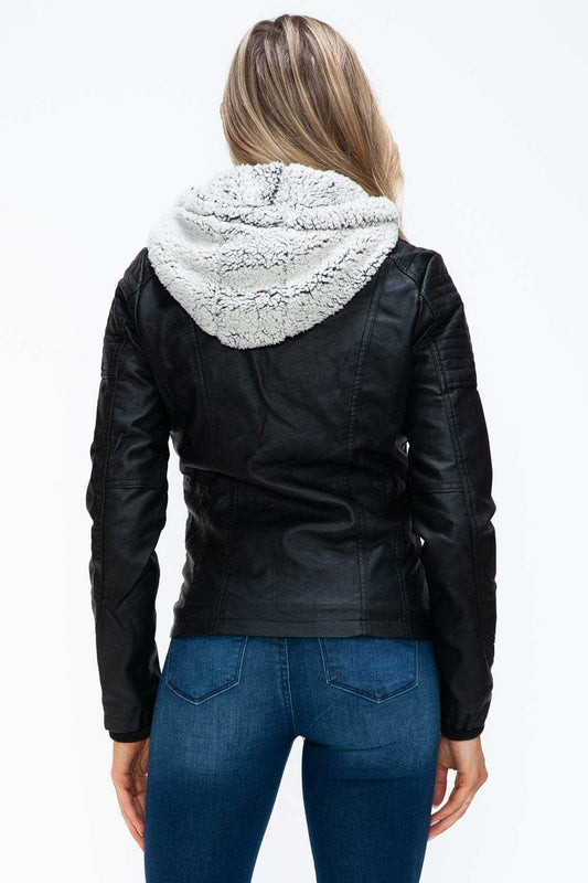 YMI Removable Faux Layered Multi-Pocket Jacket with Fuzzy Hood - Trendsi - Flyclothing LLC