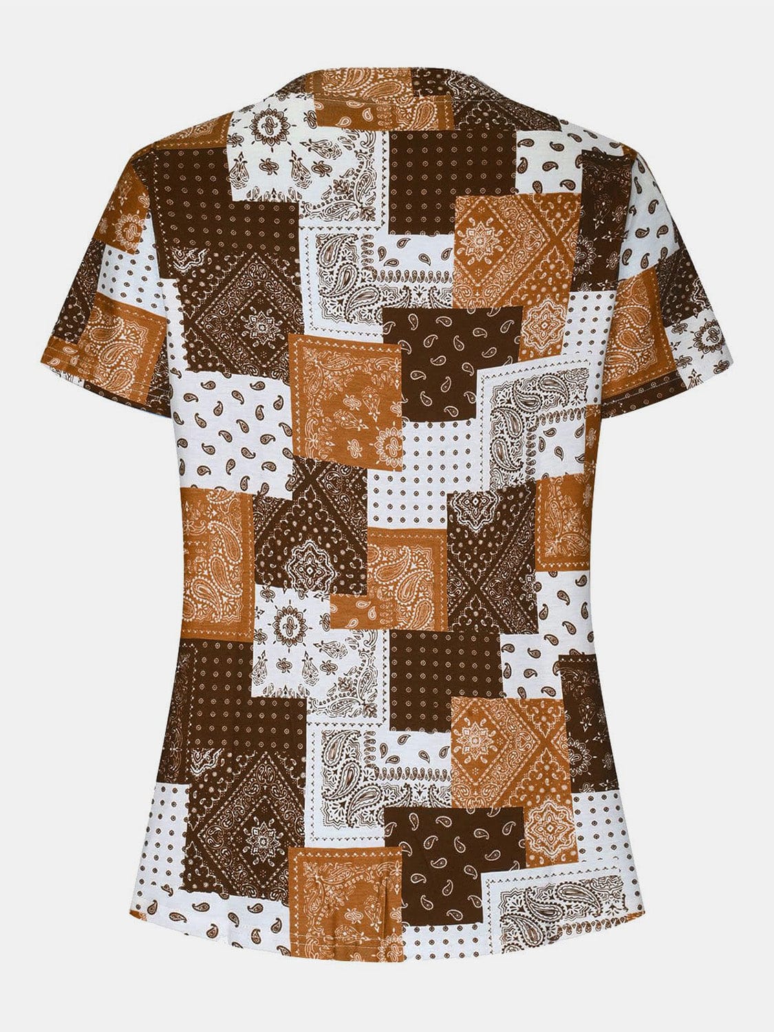 Printed Notched Short Sleeve Blouse - Trendsi