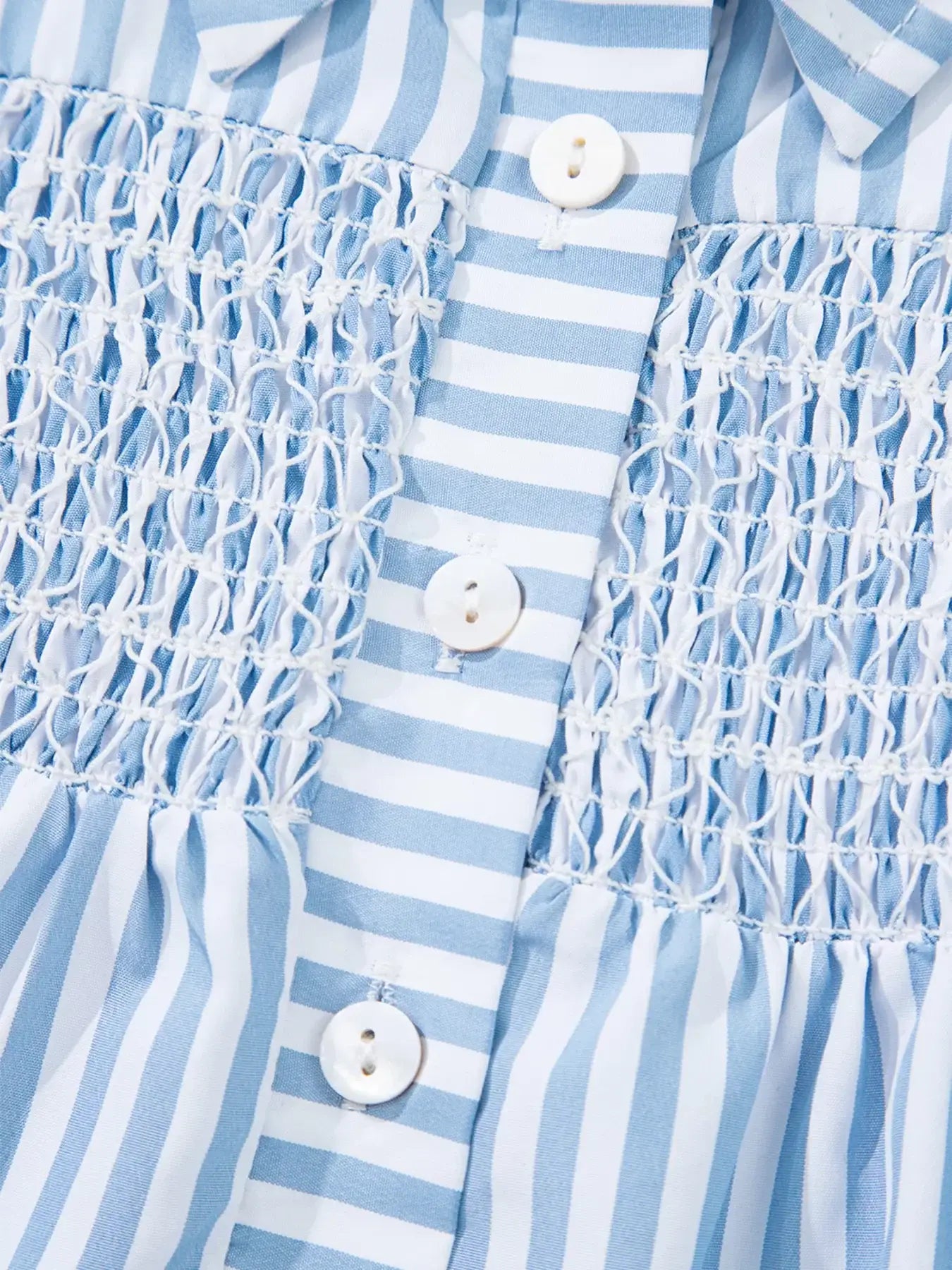 Stripe Shirred Detail Half Placket Collared Long Sleeve Shirt - Trendsi - Flyclothing LLC