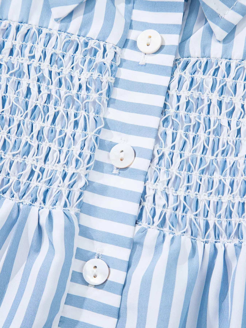 Stripe Shirred Detail Half Placket Collared Long Sleeve Shirt - Trendsi - Flyclothing LLC