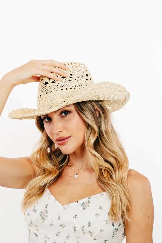 Fame Western Straw Braided Cowboy Sun Hat - Trendsi - Flyclothing LLC