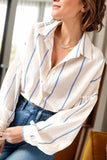 Striped Collared Neck Long Sleeve Shirt - Trendsi - Flyclothing LLC