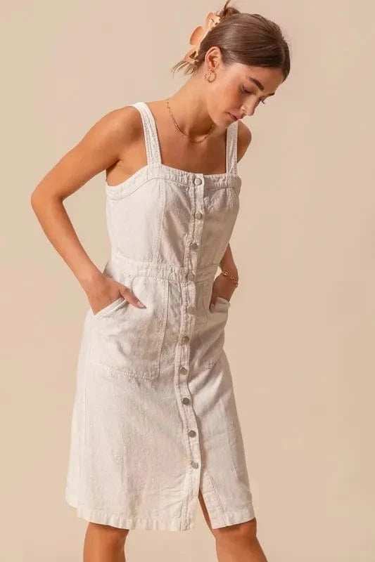 SO ME Button Down Pocket Front Pinafore Dress - Trendsi - Flyclothing LLC