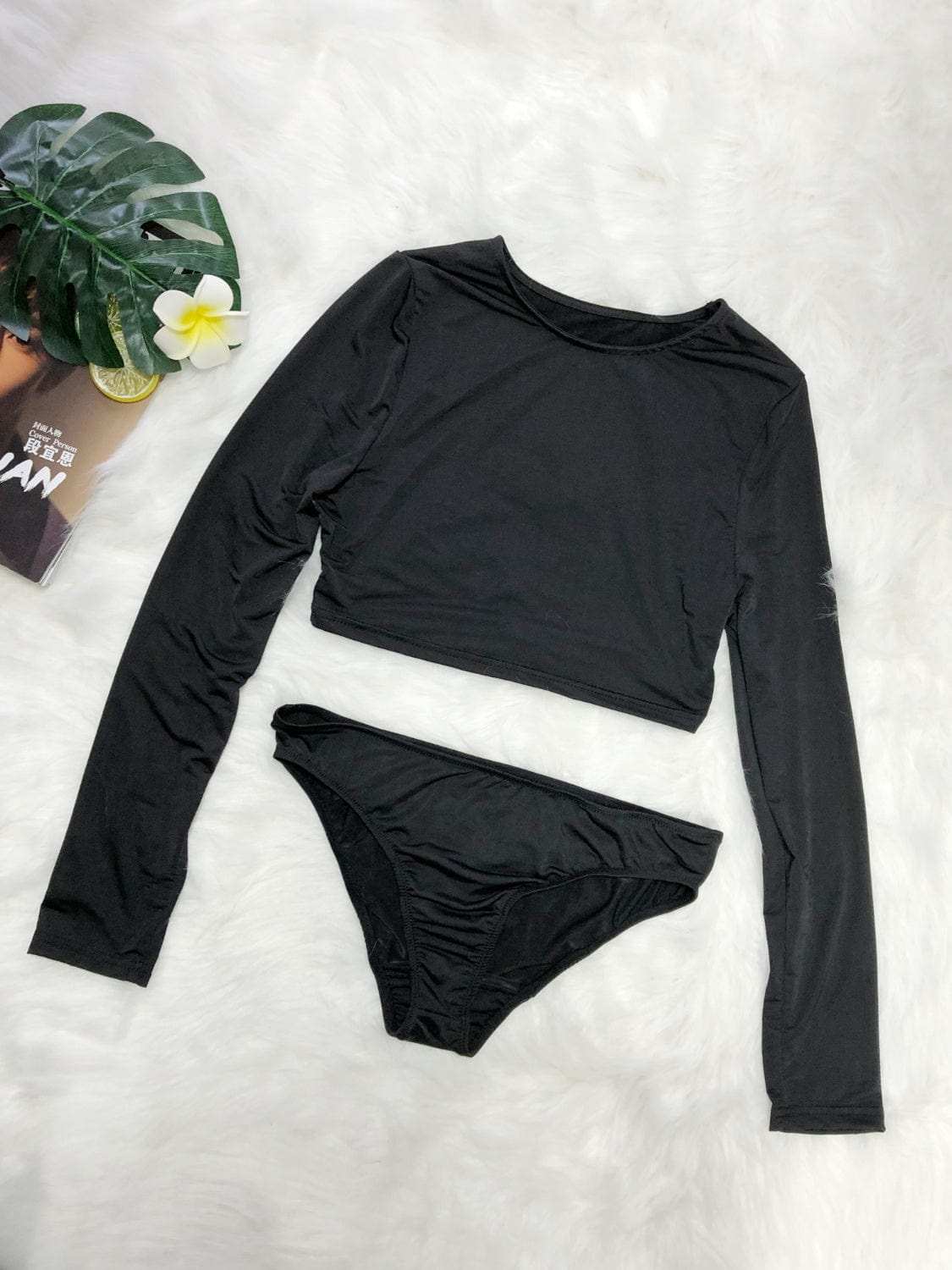 Round Neck Long Sleeve Top and Brief Swim Set - Trendsi - Flyclothing LLC