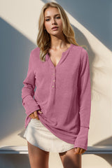 Double Take Full Size Notched Thumbhole Long Sleeve T-Shirt - Trendsi