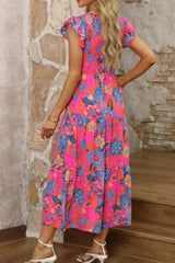 Boho Floral V Neck Ruffle Tiered Dress - Trendsi - Flyclothing LLC
