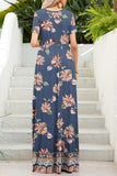 Printed Round Neck Short Sleeve Maxi Dress - Trendsi - Flyclothing LLC