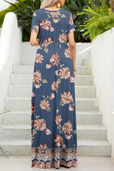 Printed Round Neck Short Sleeve Maxi Dress - Trendsi