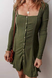 Square Neck Long Sleeve Mini Dress - Trendsi - Flyclothing LLC