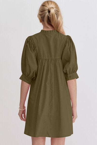 Oh Frill Notched Puff Sleeve Babydoll Mini Dress - Trendsi