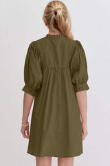 Oh Frill Notched Puff Sleeve Babydoll Mini Dress - Trendsi - Flyclothing LLC