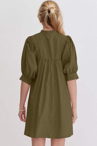 Oh Frill Notched Puff Sleeve Babydoll Mini Dress - Trendsi - Flyclothing LLC