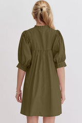 Oh Frill Notched Puff Sleeve Babydoll Mini Dress - Trendsi